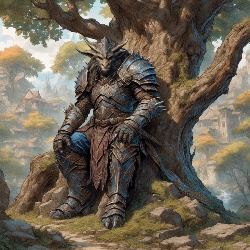 Dragonborn in Detailed Fantasy Matte Painting