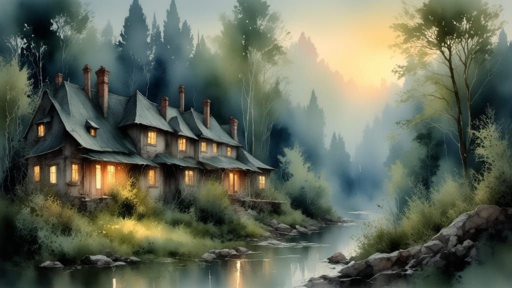 Rainy Night in Mountain Village as Baroque Painting