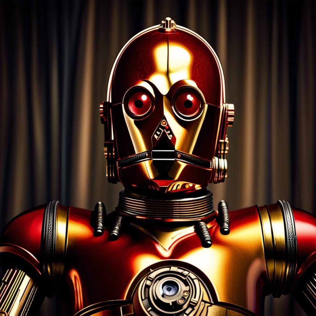 Hyperrealistic Portrait of an Obese Red C-3PO