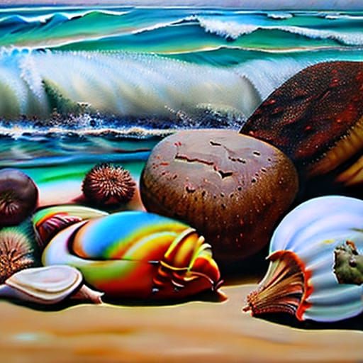 Idyllic Beach Scene in Oil Paint Style