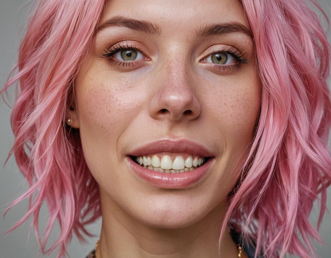 Girl with Pink Hair and Gold Teeth Portrait