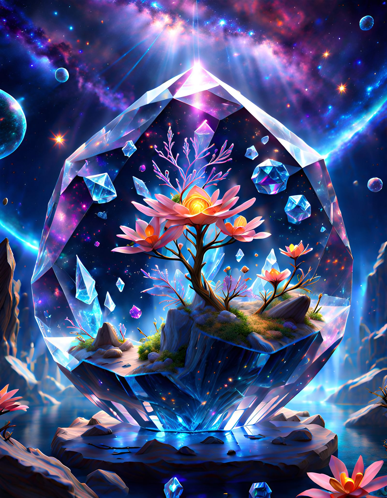 Fantasy World Encased in Crystalline Galaxy