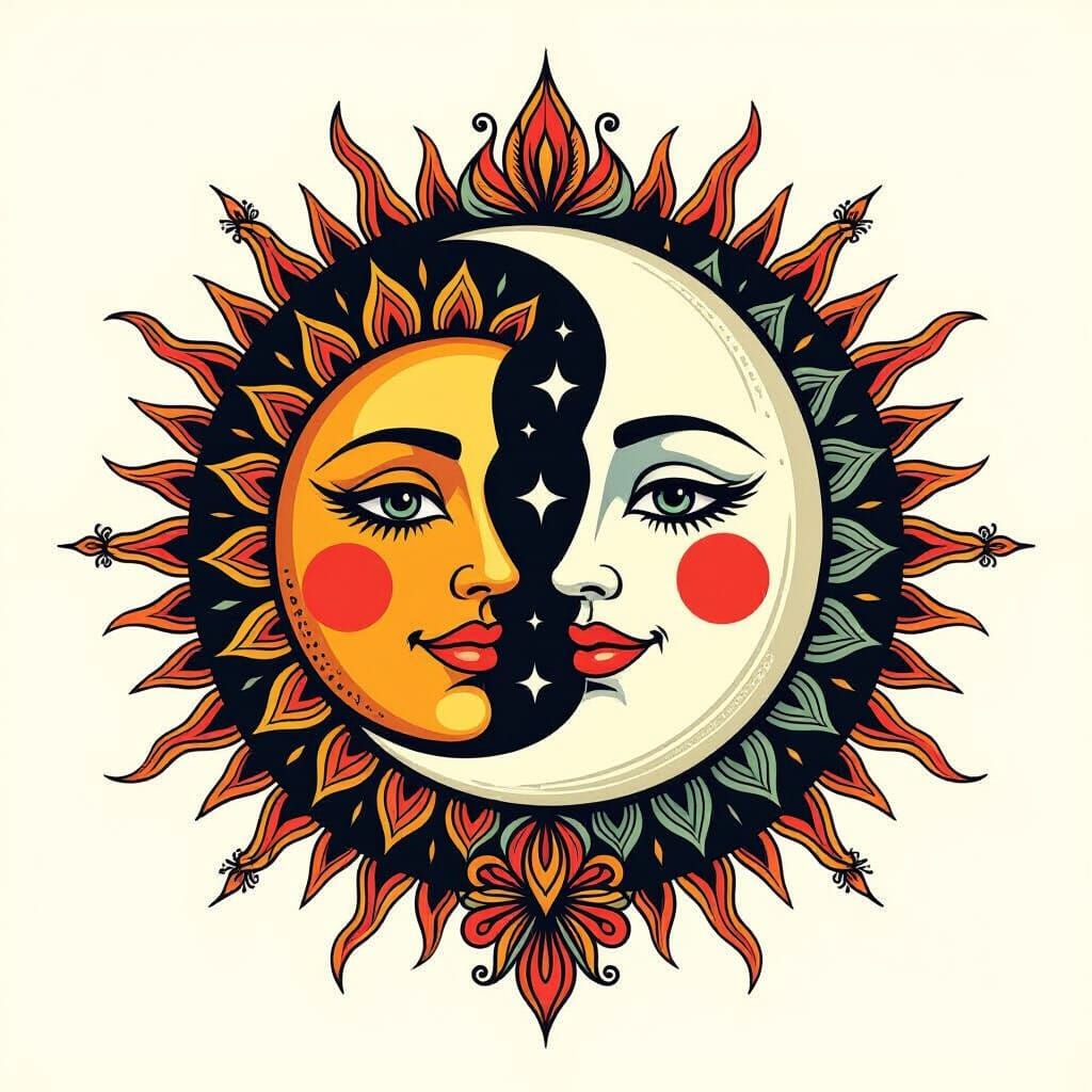 Sun and Moon Tattoo Design in Bold Style
