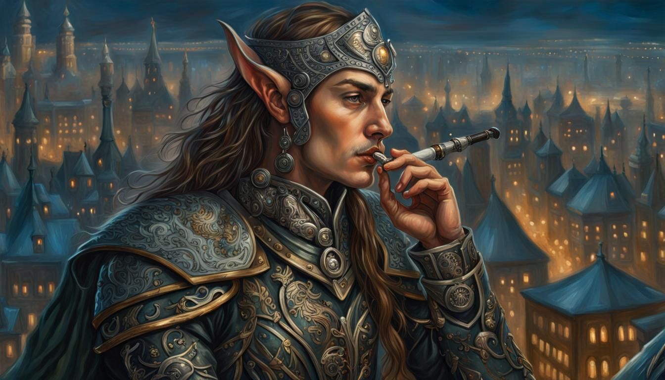 Elven Druid in Cyberpunk City, Hyperrealistic Portrait