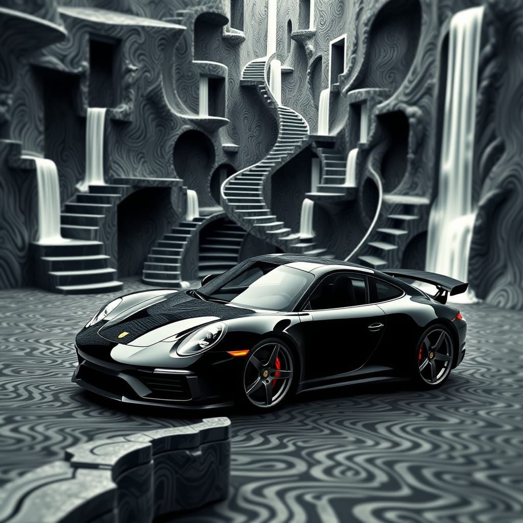 Surrealistic Porsche 911 in Impossible Geometry