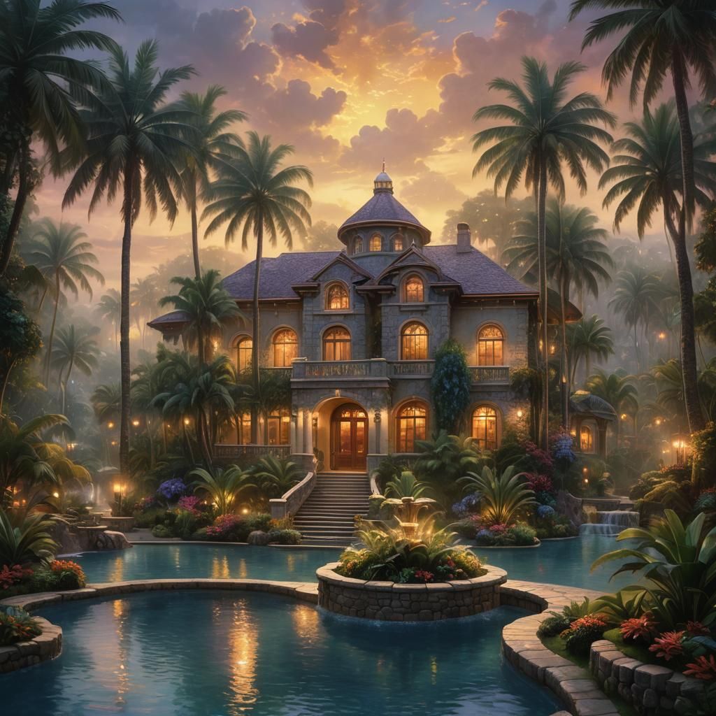 Tropical Mansion in Golden Light
