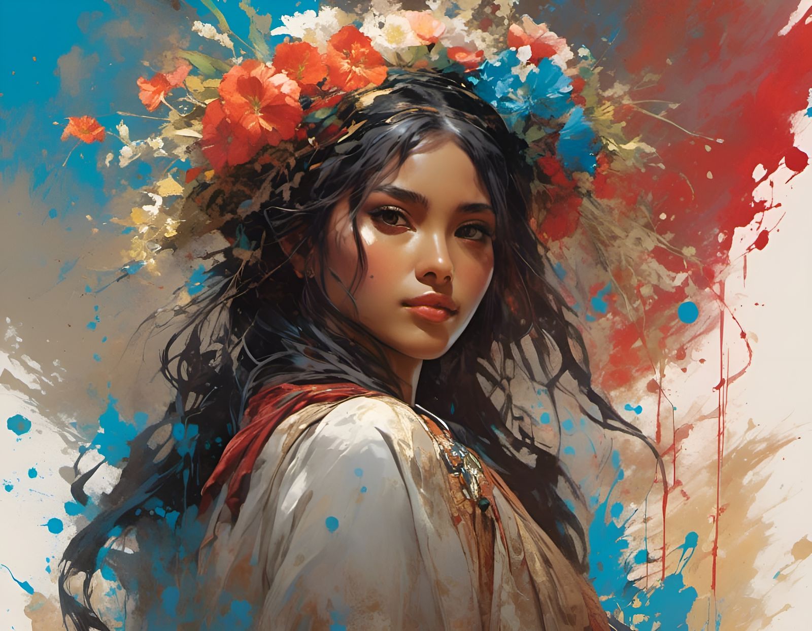 Beautiful Muslim Girl in Splash Art Style