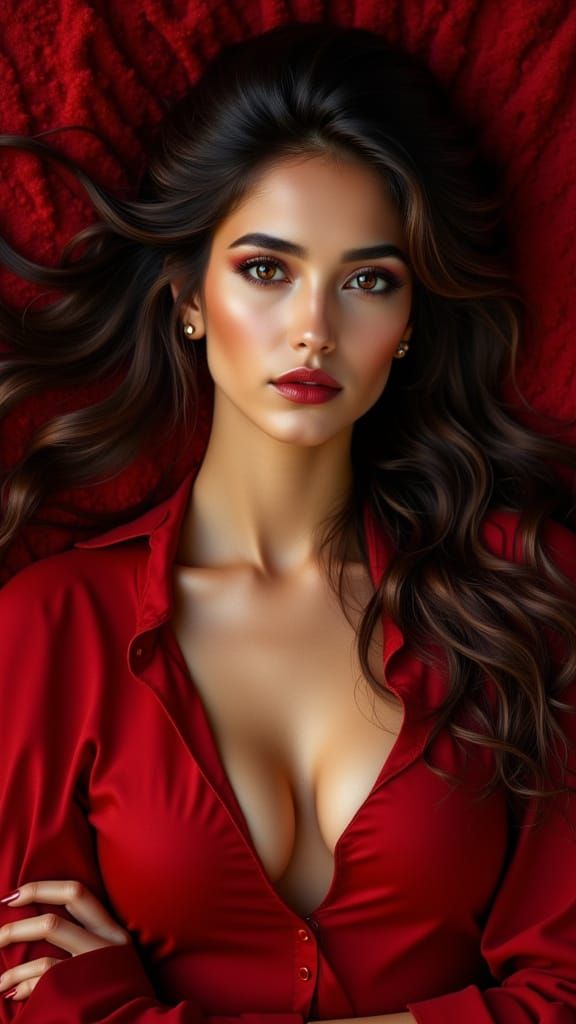 Elegant Persian Woman in Red, Photorealistic Portrait