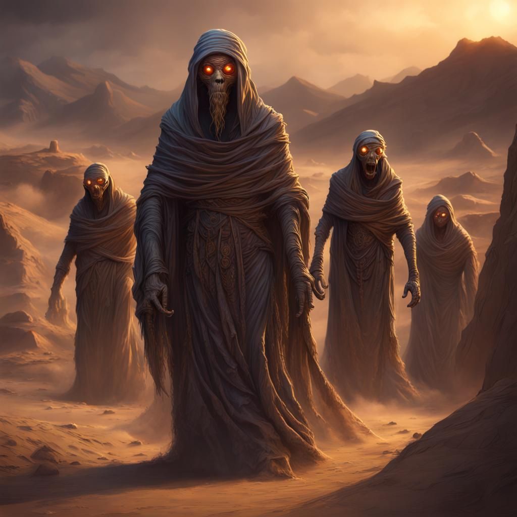 Eerie Desert Mummies in Fantasy Concept Art