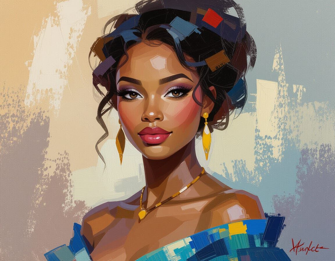 African Princess Portrait in Impressionist Style
