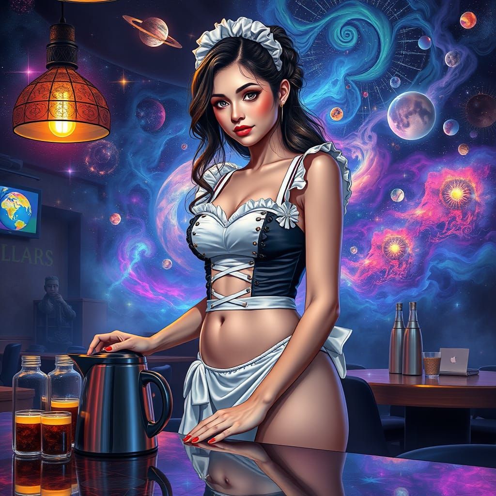 Maid Bikini Server in Cosmic Pub Illustration