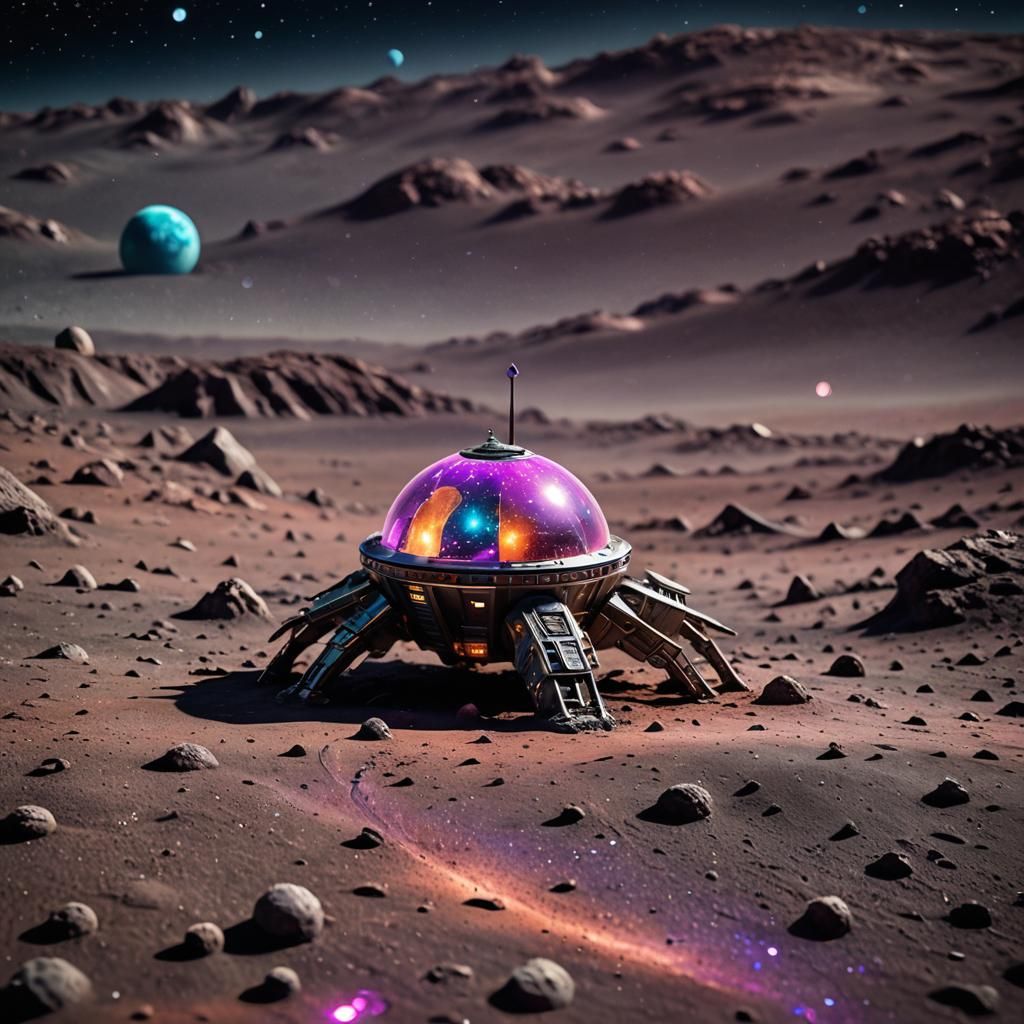 Miniature Alien Spaceship on Moon, Macro Photography