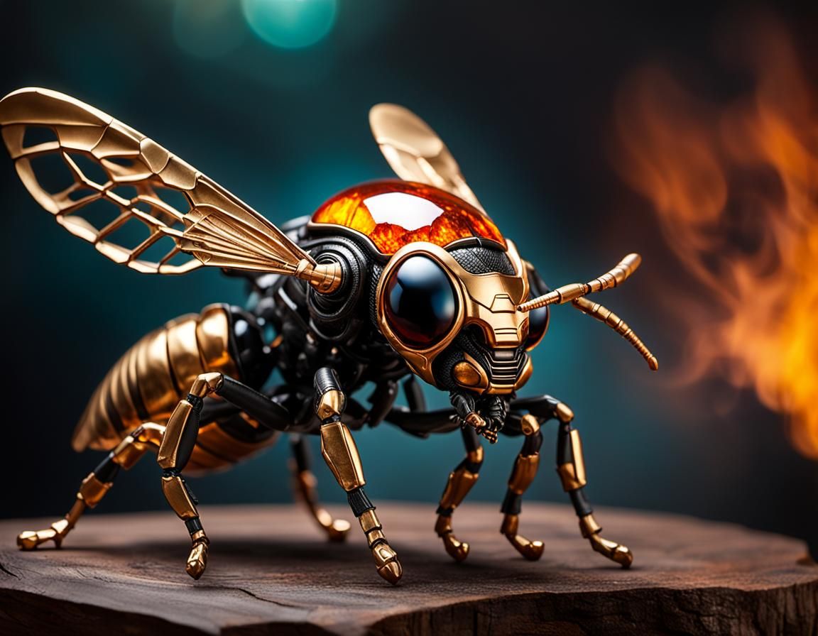 Alien Mecha Wasp on Obsidian Cube