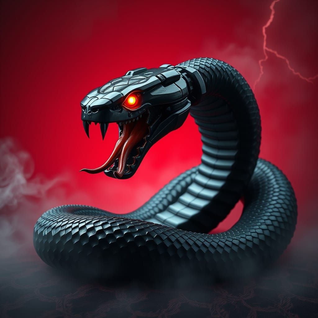 Cyberpunk Mechanical Snake in Dark, Smoky Environment