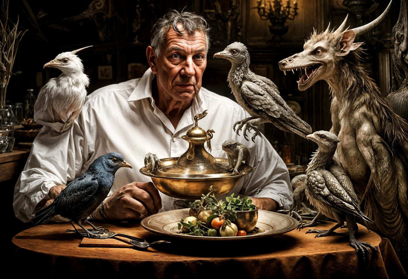 Surreal Restaurant with Bizarre Creatures, Digital Painting