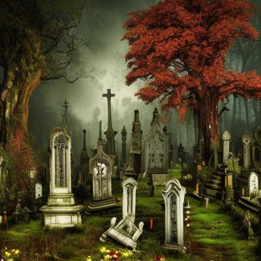 Magical Victorian Cemetery in Moonlit Forest