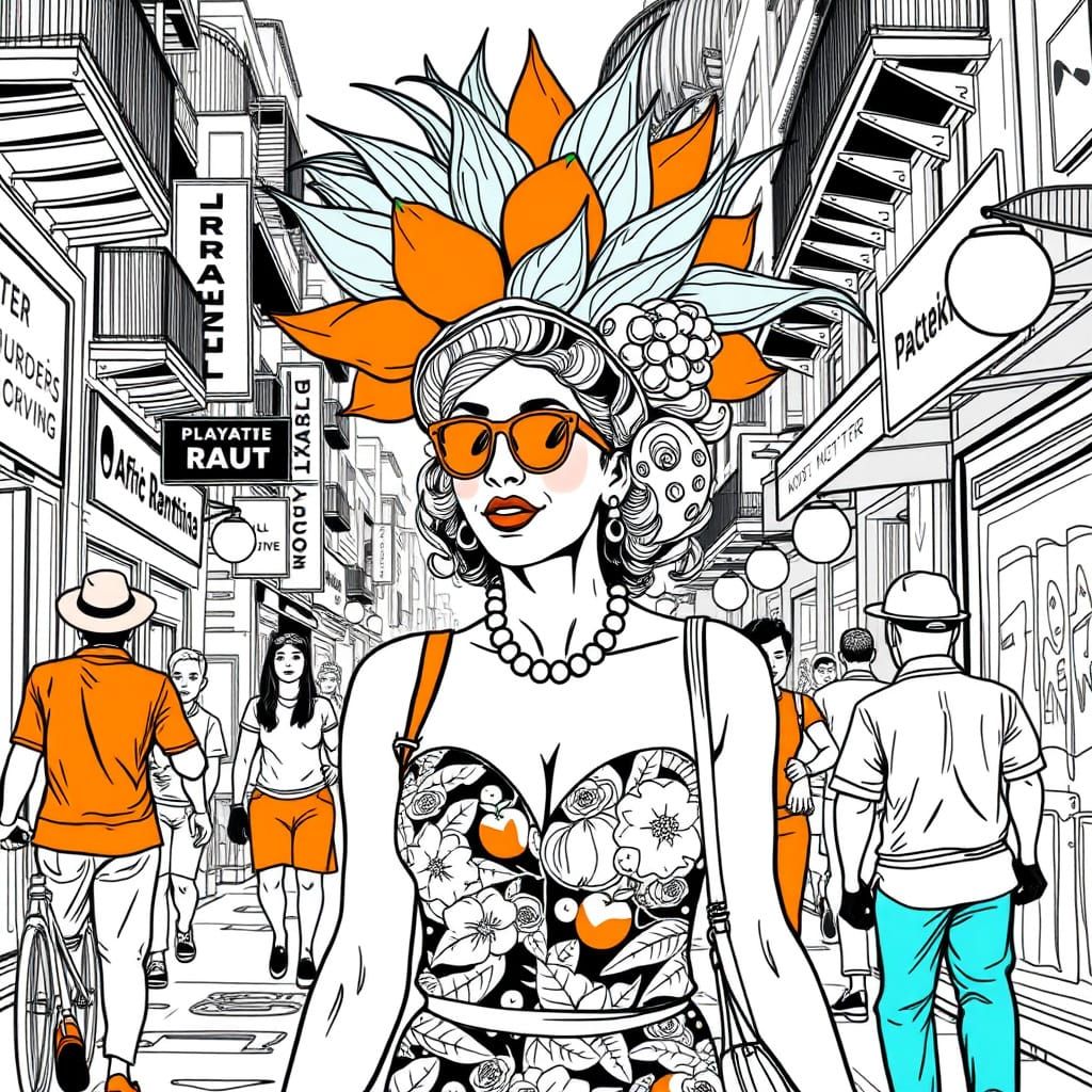 Carmen Miranda Walks in Black and White Art Nouveau