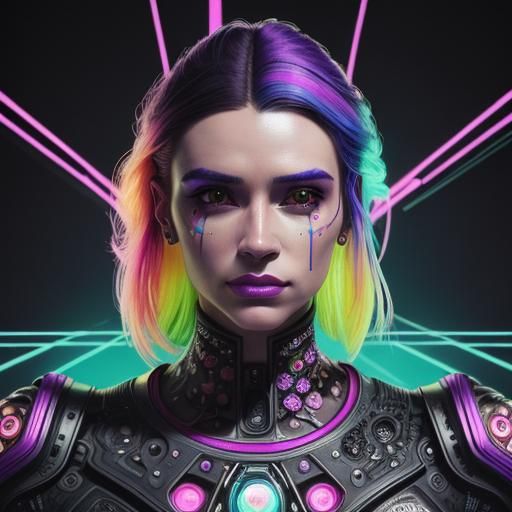 Cyberpunk Woman Portrait with Holographic Jewelry