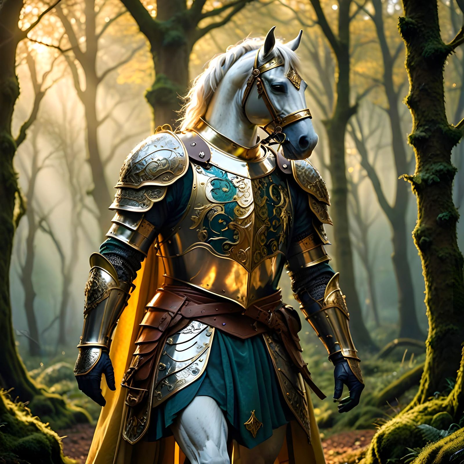 Epic Arthurian Knight with Majestic Shield and Steed in Anci...