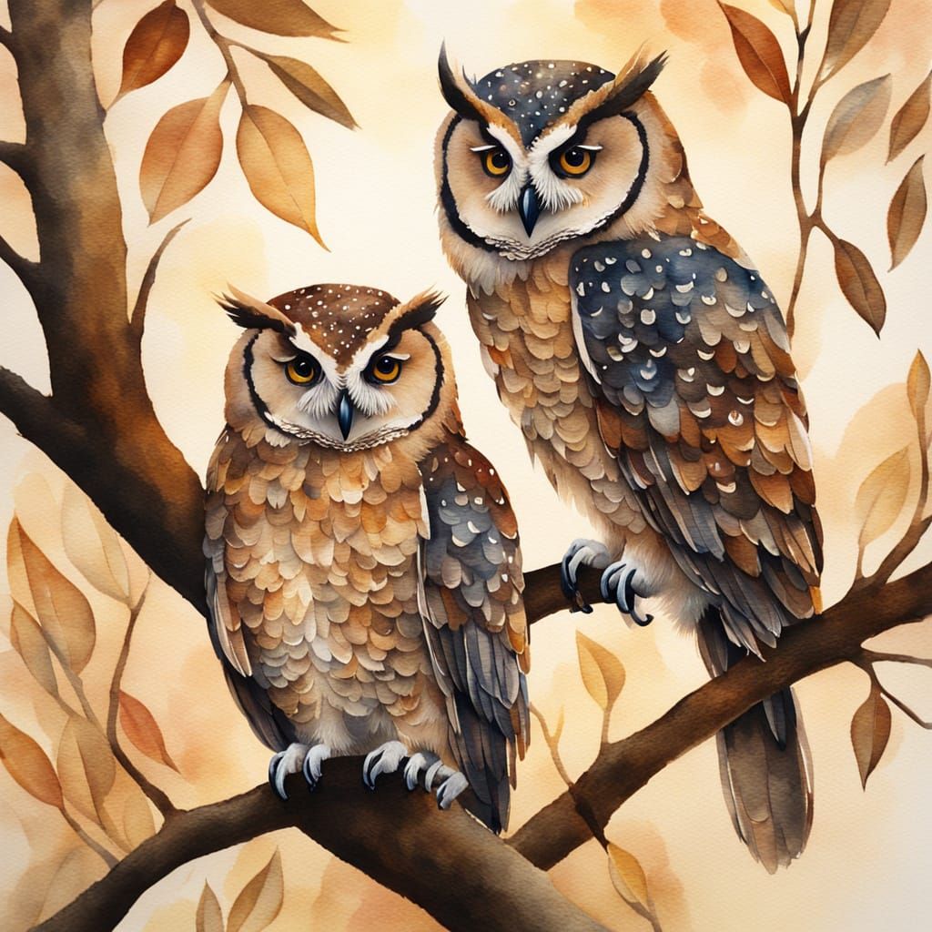 Whimsical Watercolour Owls in Sunlight