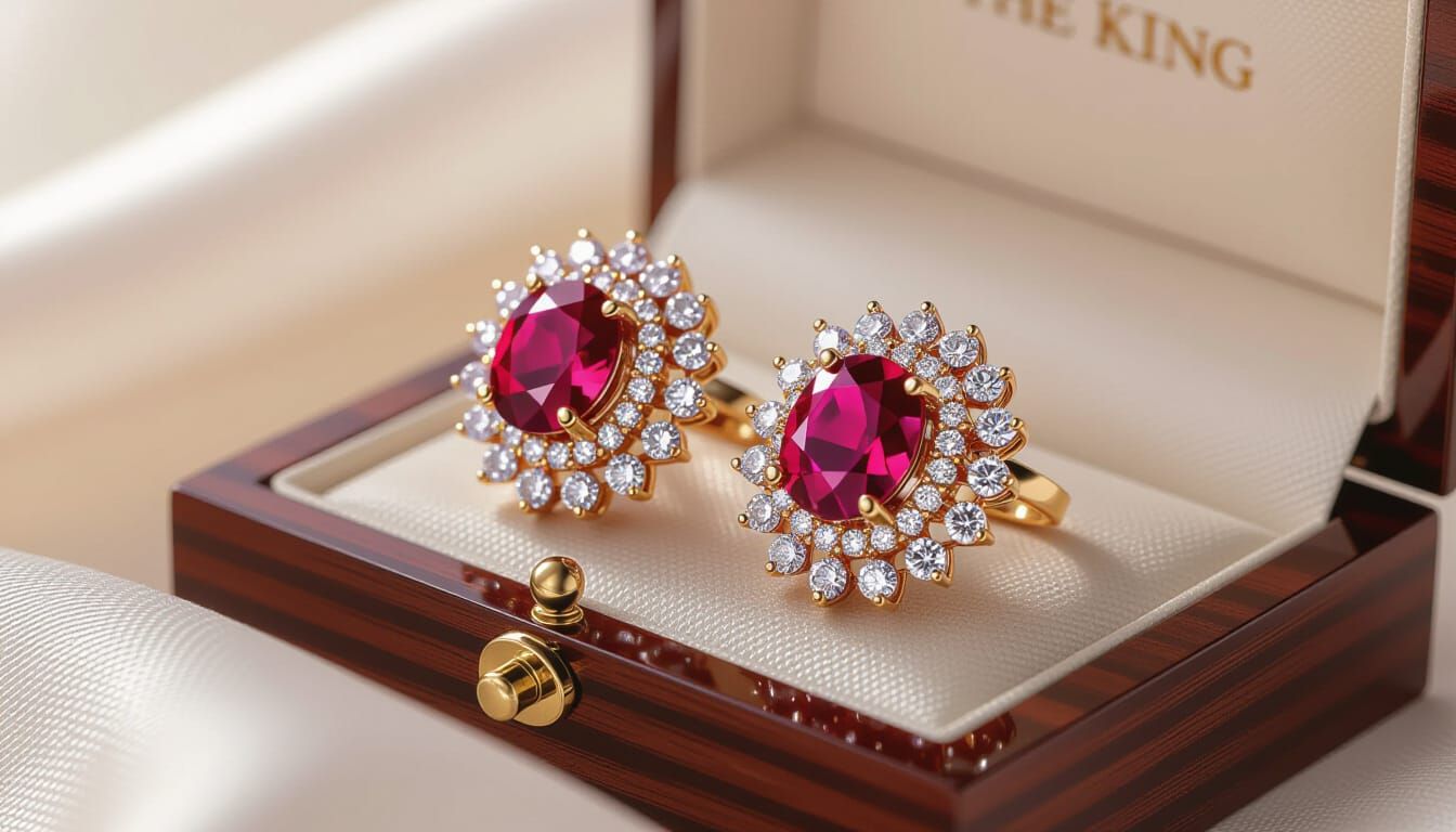 Regal Ruby and Diamond Earring in 3D Style