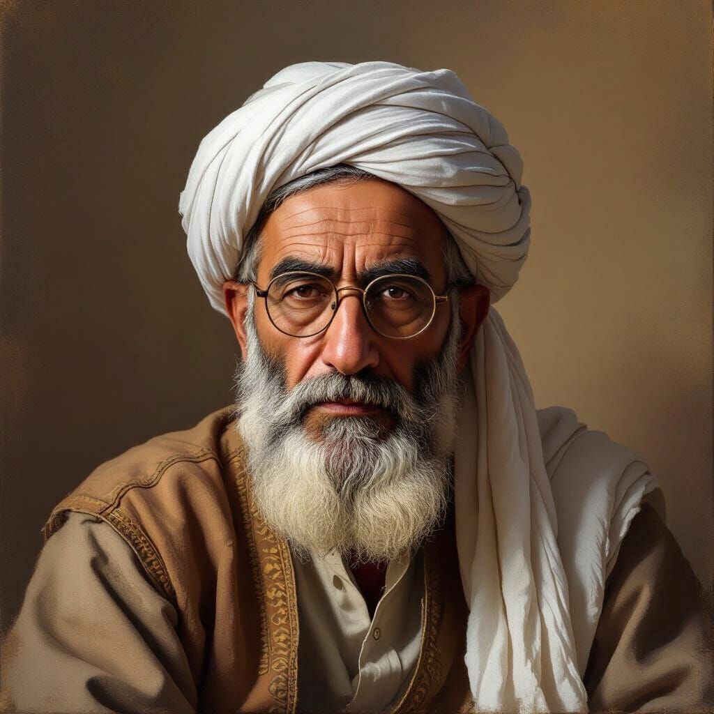 Elderly Middle Eastern Man in Turban Portrait