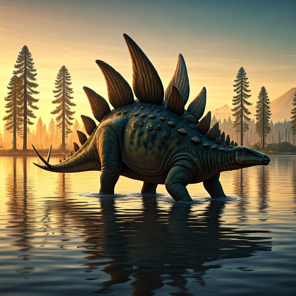 Majestic Stegosaurus in Primordial Dawn