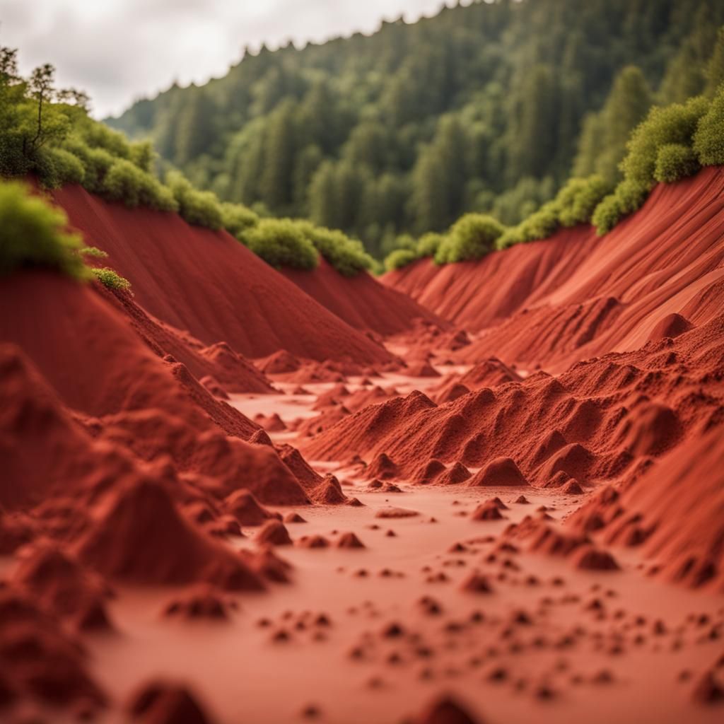 Whimsical Red Clay Landscape in Natural Light