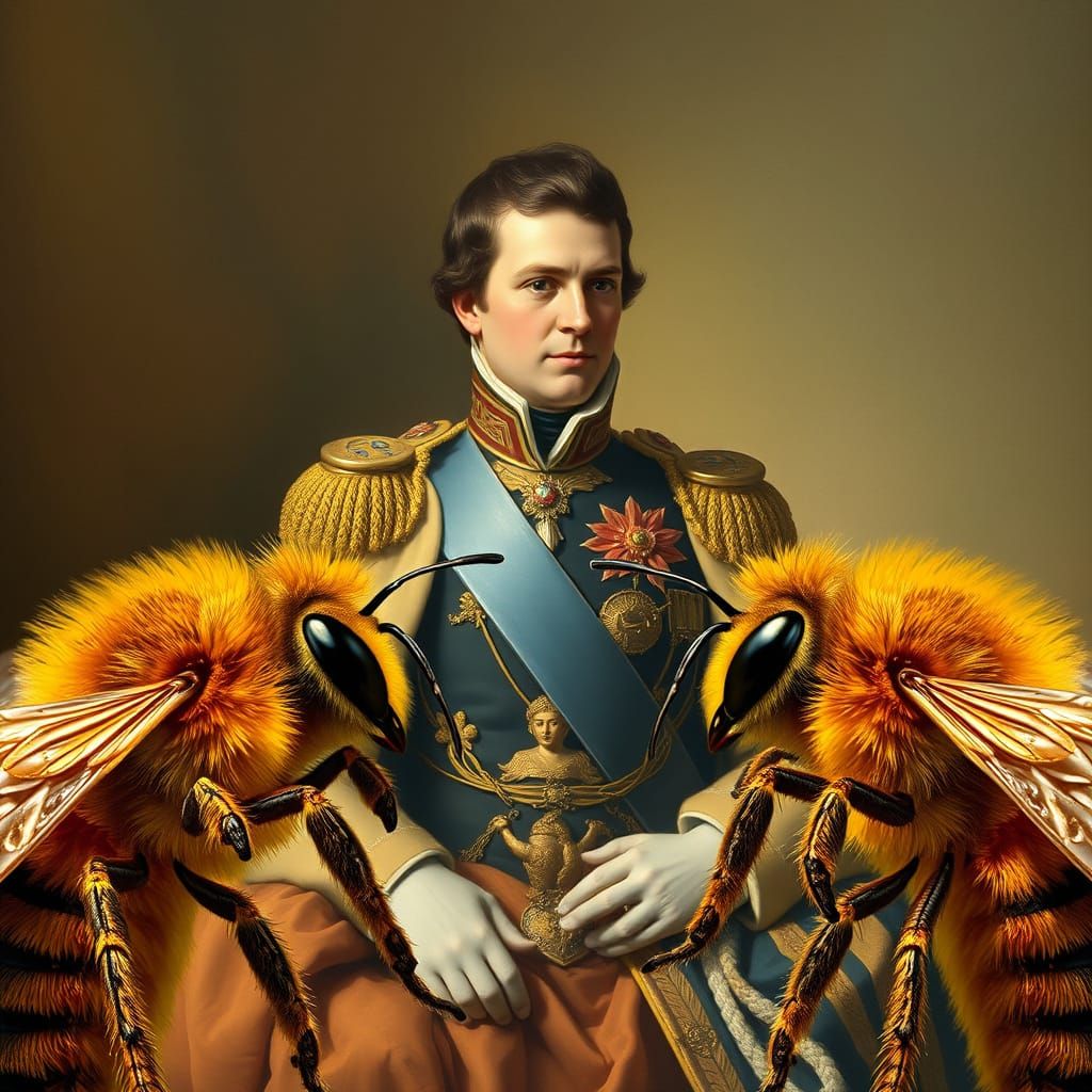Gigantic Bees Admire Napoleon's Coronation Portrait in Grand...