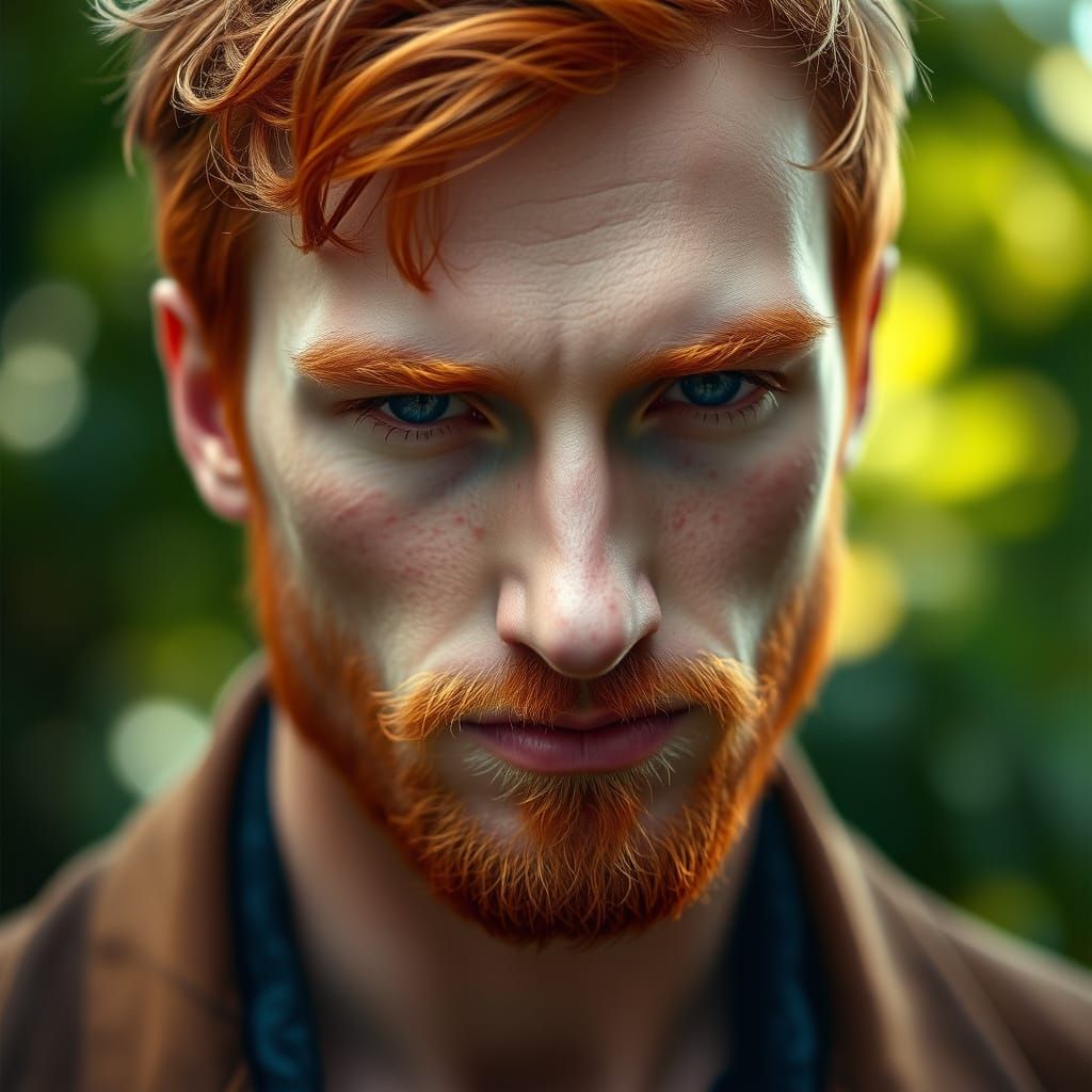 Detailed Close-Up Portrait of a Red-Haired Man