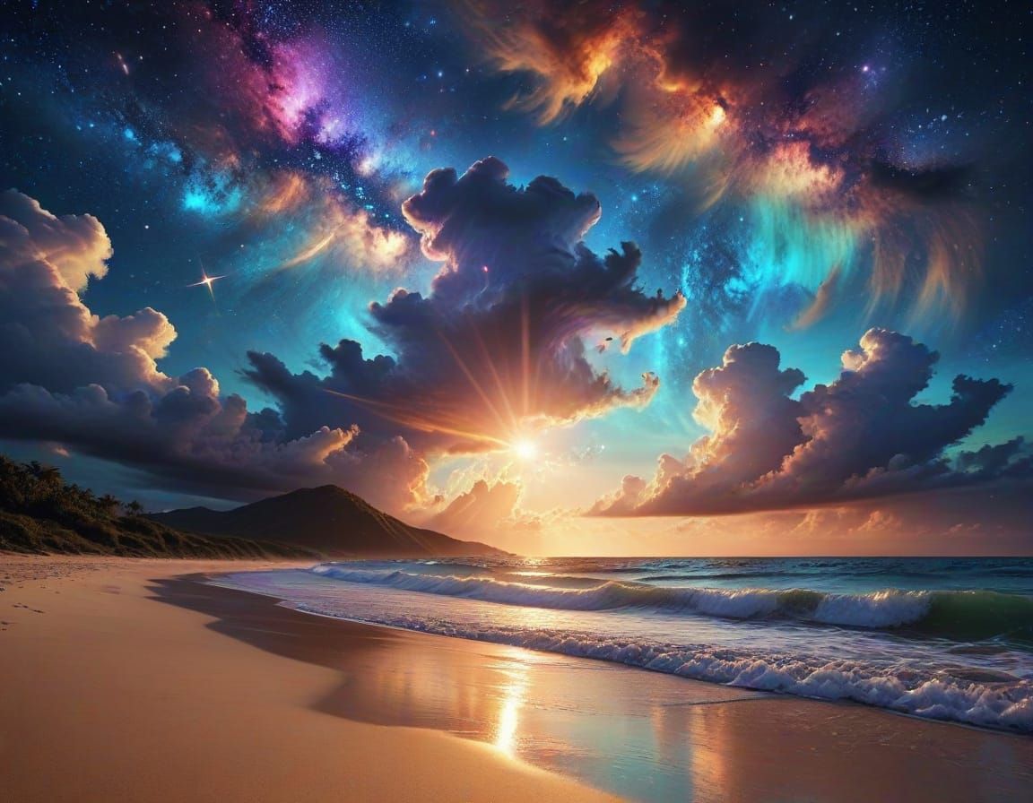 Surreal Cosmic Landscape with Nebulae and Glowing Stars