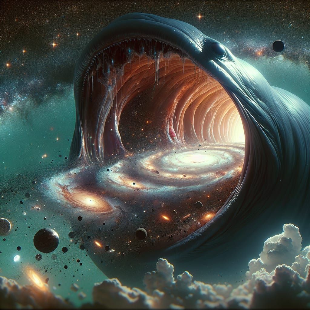 Cosmic Gulper Eel Swallowing a Galaxy in 8k