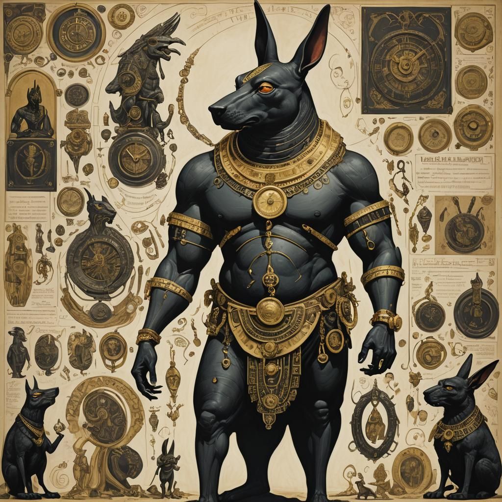 Anubis and Gothic Enchantress in Retro Cyberpunk Art
