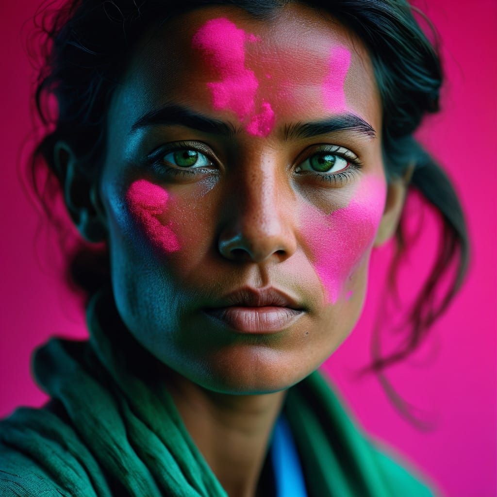 Surreal Portrait of a Woman in Neon Pink