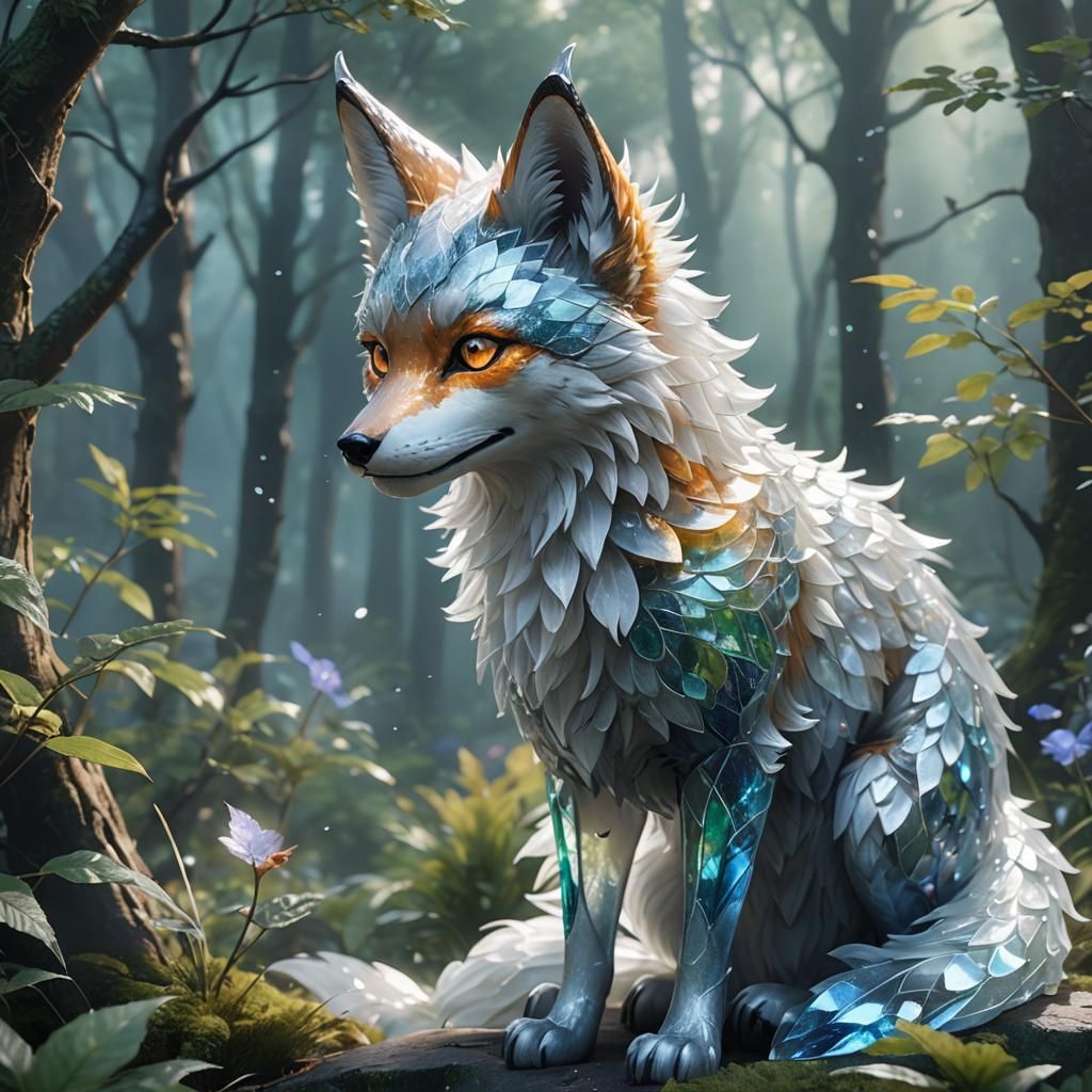 Glass Fox in Misty Forest: Anime 3D Art