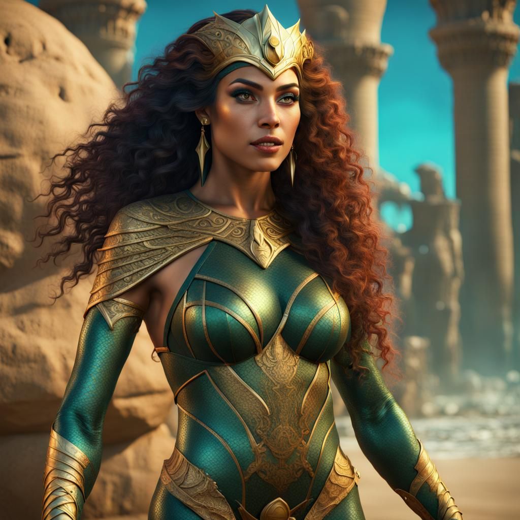 Egyptian Woman as Aquaman's Mera: Hyperrealistic Art