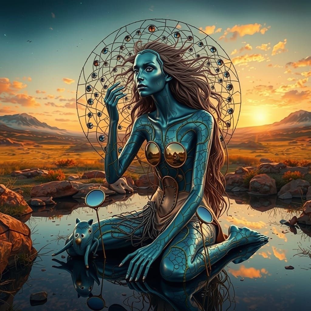 Dreamlike Surrealist Masterpiece: A Woman Amidst Ethereal Cr...