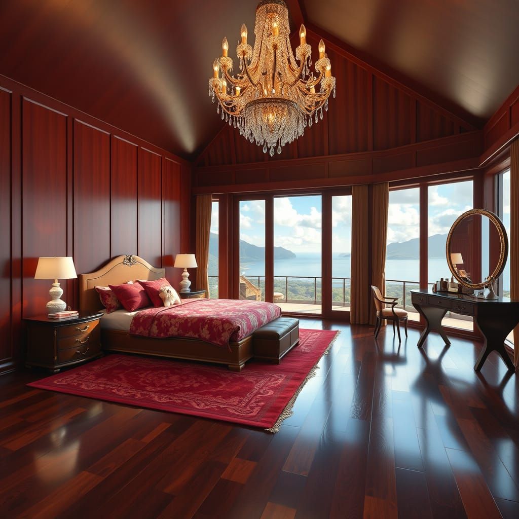 Luxury Redwood Retreat with Crystal Chandelier and Flower-Pa...