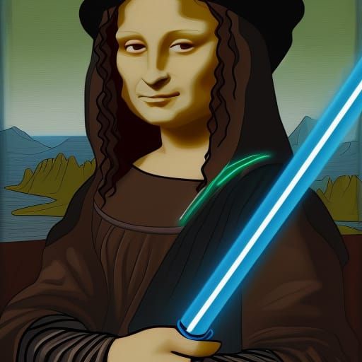 Mona Lisa in Star Wars Style with Lightsaber
