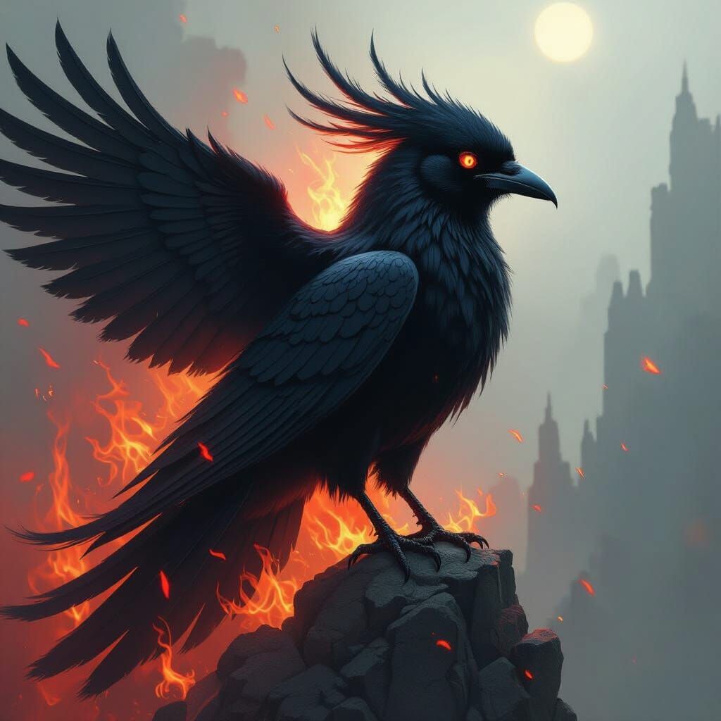 Black Phoenix Ablaze in Dark Fantasy Style