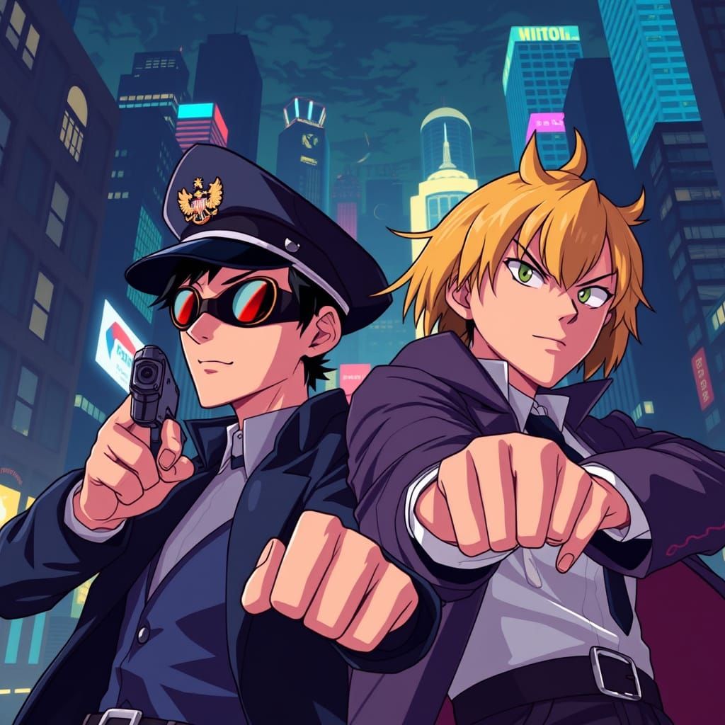 Cop and Thief Duo in Dynamic Manga Style