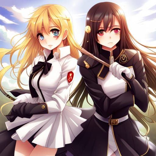 Anime Soldiers with Roses in Manga Style