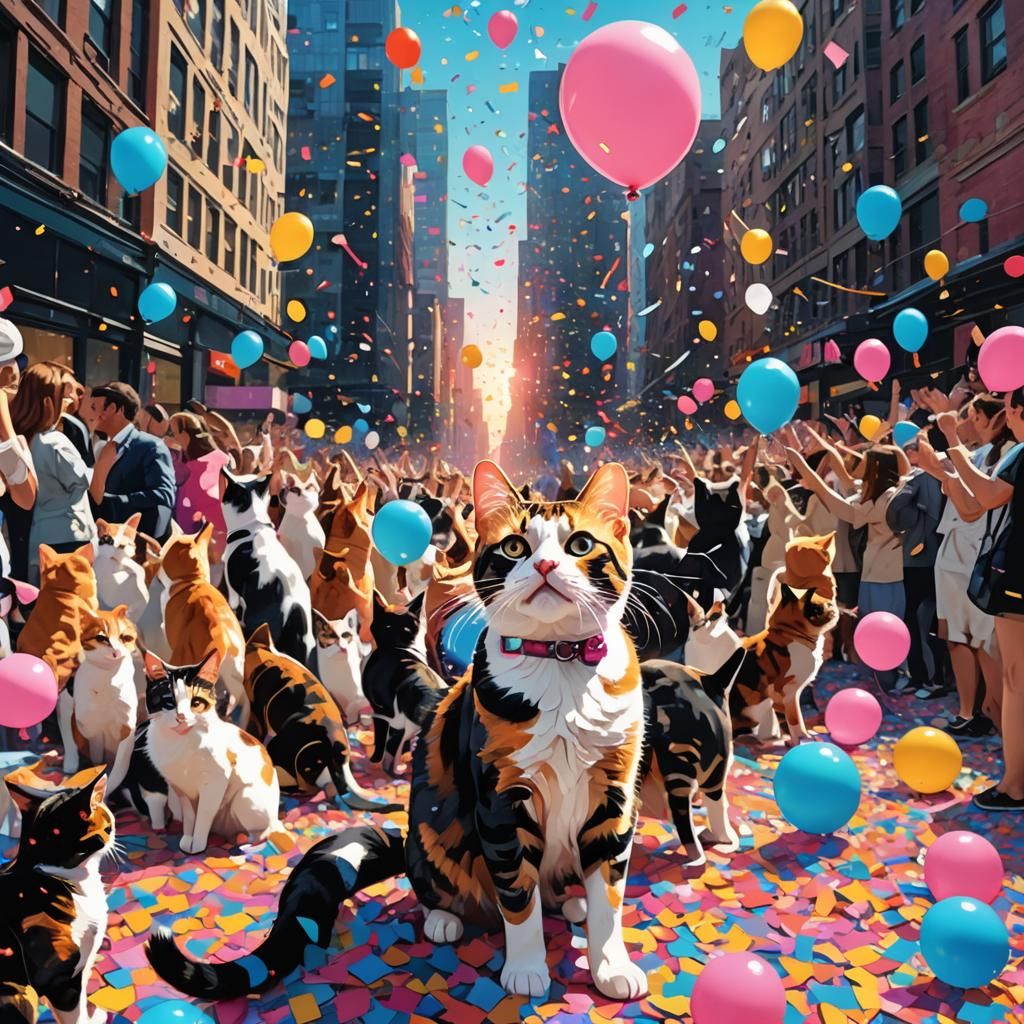 Calico Cats Kissing in NYC: A Pop Art Ball Drop