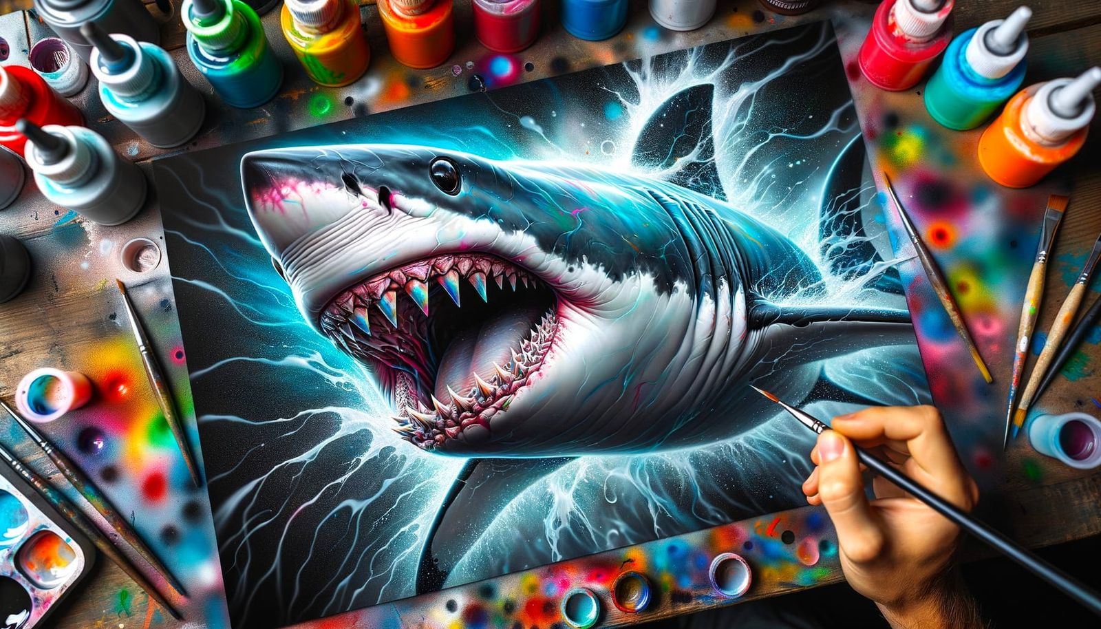 Great White Shark Airbrush Masterpiece in Vivid Detail