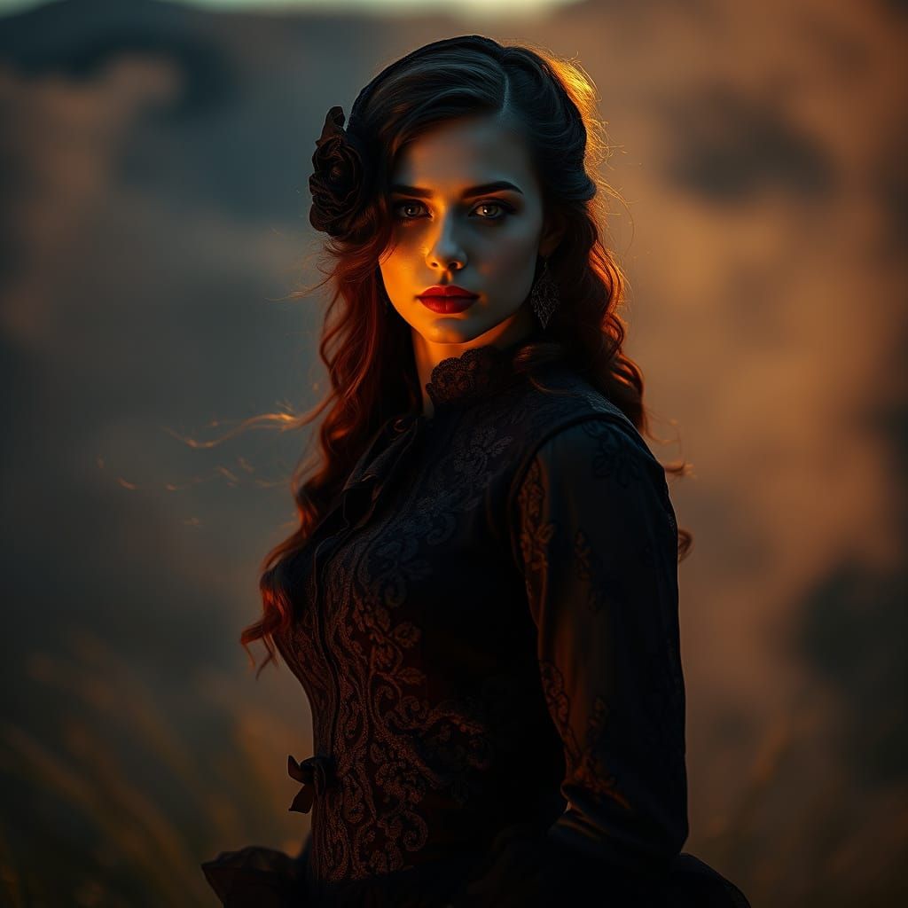Beatrice in Atmospheric, Golden-Hour Victorian Elegance