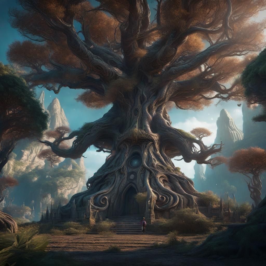Ancient Alien Tree Surrounded by Worshipping Aliens
