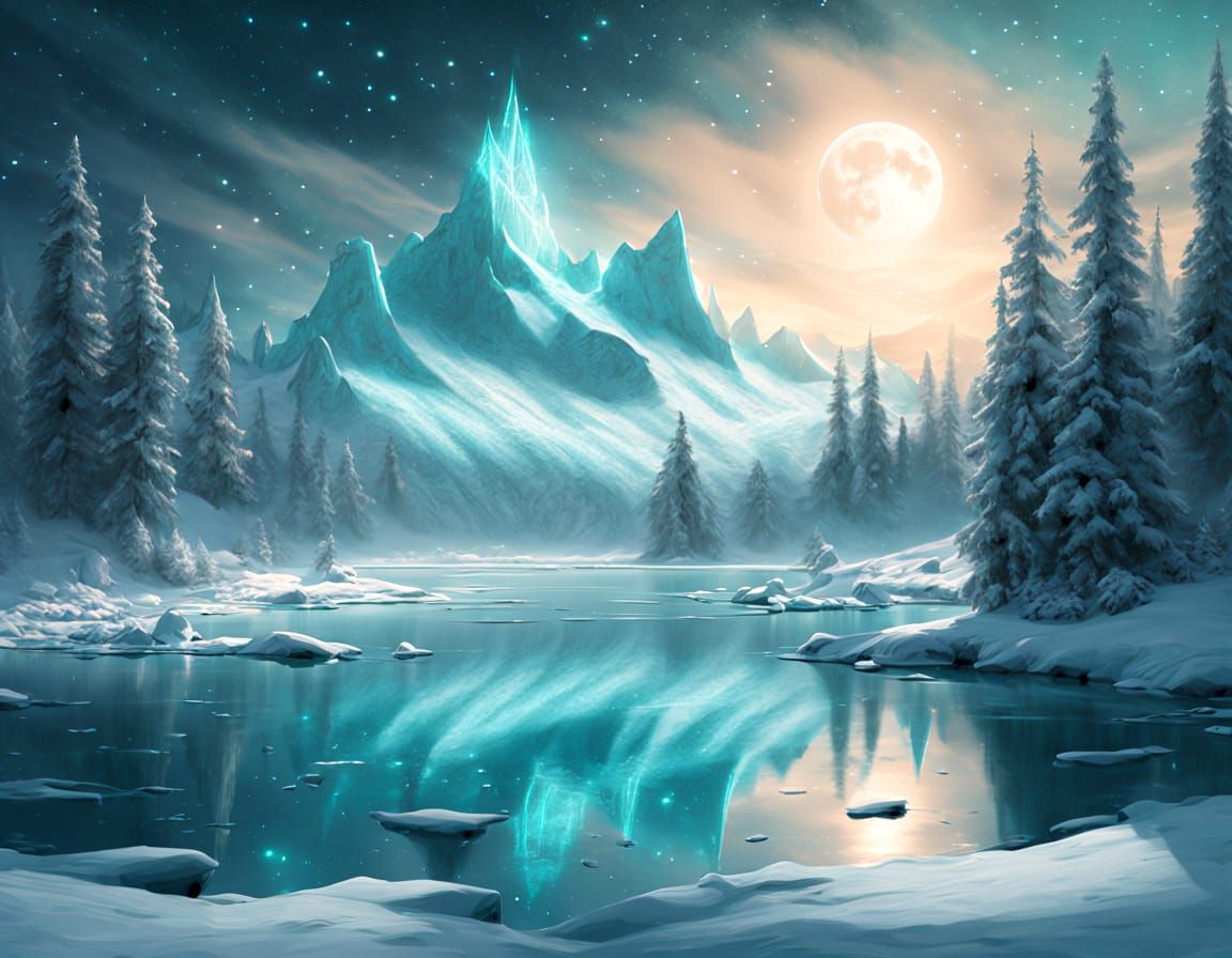 Magical Winter Night Sky Over Cosmic Landscape