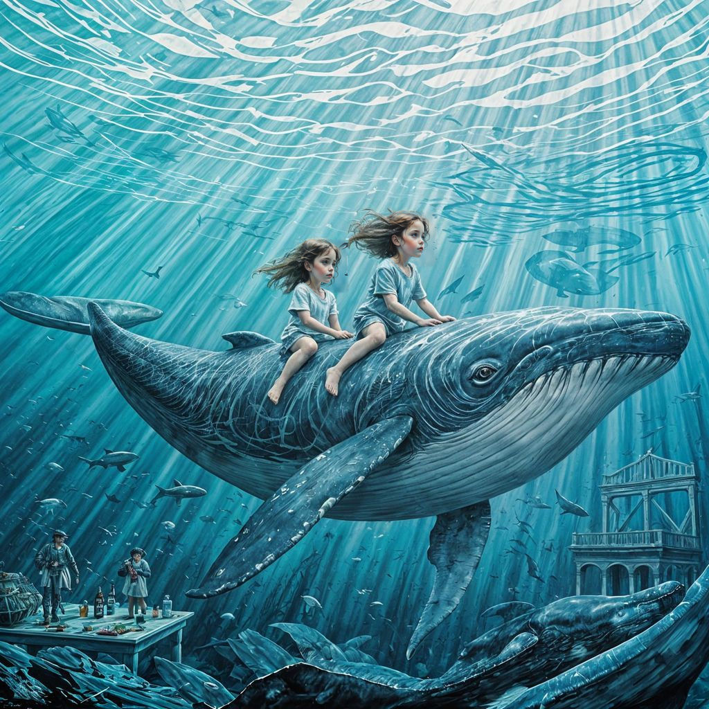 Children Ride Whale Through Underwater Living Room in Ink St...