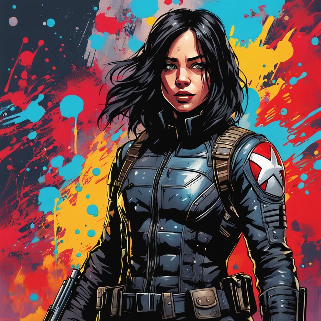 Winter Soldier Woman in Graffiti Street Art Style