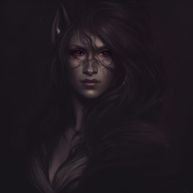 Dark Wolf Woman Portrait in Dark Fantasy Style